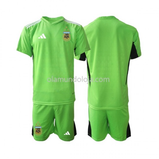 Camisola Argentina Guarda-redes Criança Equipamento Primeiro Copa do Mundo 2022 Manga Curta